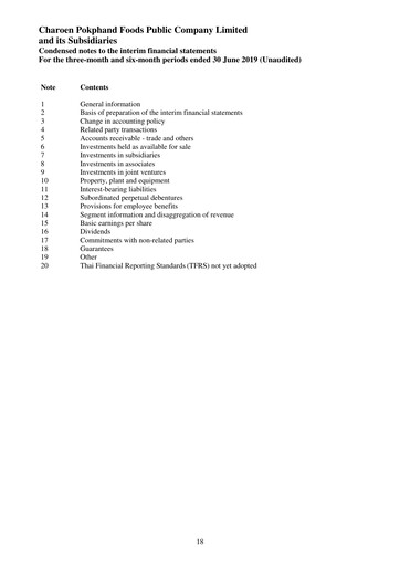 Thumbnail Charoen Pokphand Foods
 Quarterly Report 2019-q2