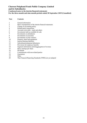 Thumbnail Charoen Pokphand Foods
 Quarterly Report 2019-q3