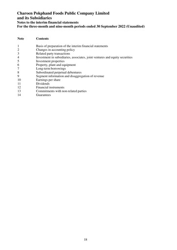 Thumbnail Charoen Pokphand Foods
 Quarterly Report 2022-q3