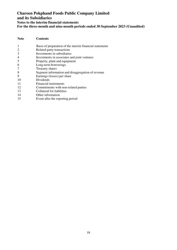 Thumbnail Charoen Pokphand Foods
 Quarterly Report 2023-q3