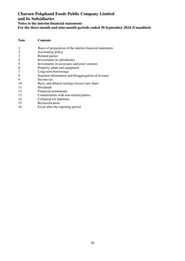 Thumbnail Charoen Pokphand Foods
 Quarterly Report 2024-q3