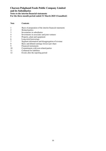 Thumbnail Charoen Pokphand Foods
 Quarterly Report 2025-q1