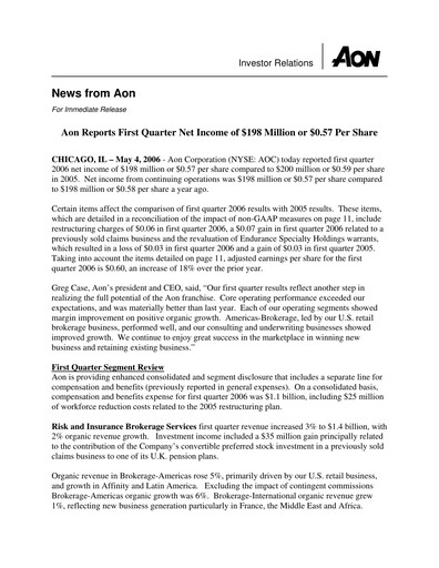 Thumbnail Aon Quarterly Report 2006-q1