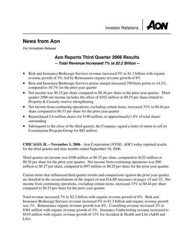 Thumbnail Aon Quarterly Report 2006-q3