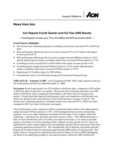 Thumbnail Aon Quarterly Report 2006-q4