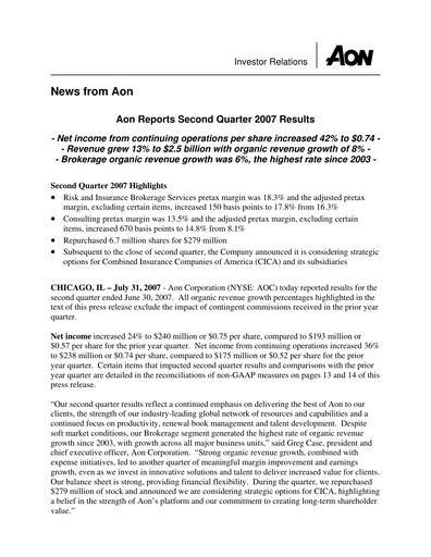 Thumbnail Aon Quarterly Report 2007-q2