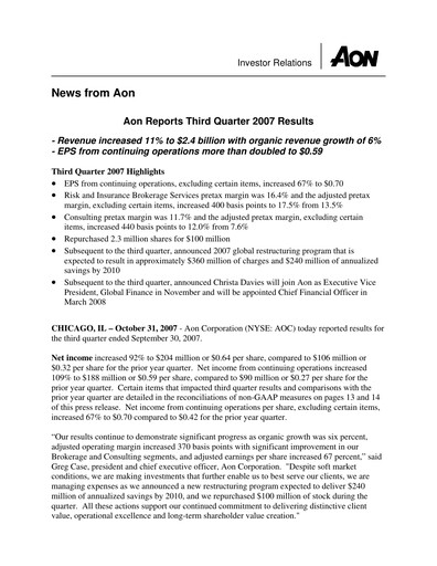 Thumbnail Aon Quarterly Report 2007-q3