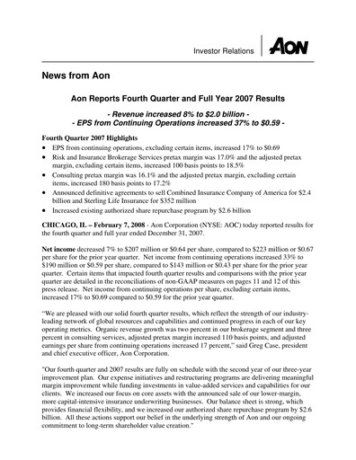 Thumbnail Aon Quarterly Report 2007-q4