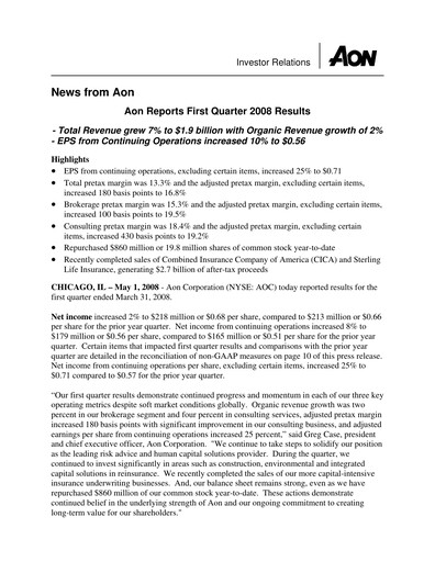 Thumbnail Aon Quarterly Report 2008-q1