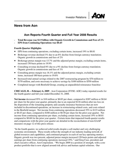 Thumbnail Aon Quarterly Report 2008-q4