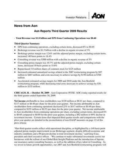 Thumbnail Aon Quarterly Report 2009-q3