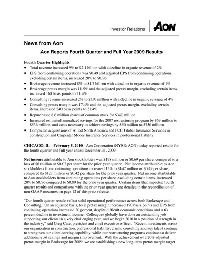 Thumbnail Aon Quarterly Report 2009-q4