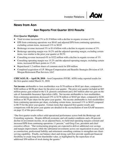 Thumbnail Aon Quarterly Report 2010-q1