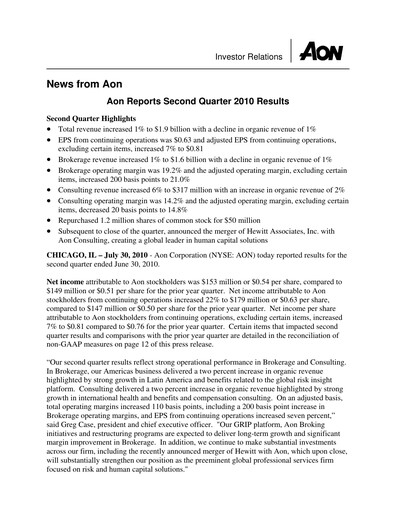 Thumbnail Aon Quarterly Report 2010-q2