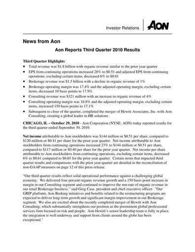 Thumbnail Aon Quarterly Report 2010-q3