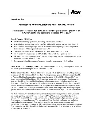 Thumbnail Aon Quarterly Report 2010-q4