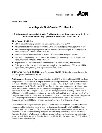 Thumbnail Aon Quarterly Report 2011-q1