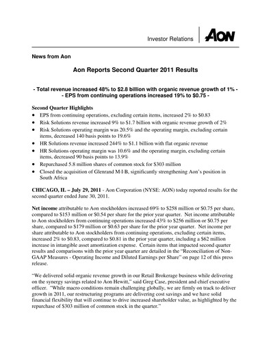 Thumbnail Aon Quarterly Report 2011-q2
