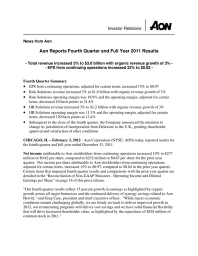 Thumbnail Aon Quarterly Report 2011-q4