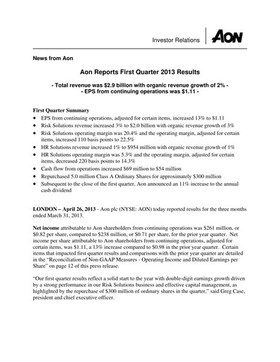 Thumbnail Aon Quarterly Report 2013-q1