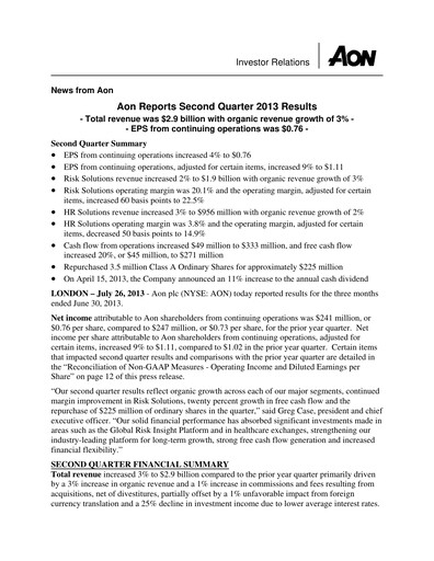 Thumbnail Aon Quarterly Report 2013-q2