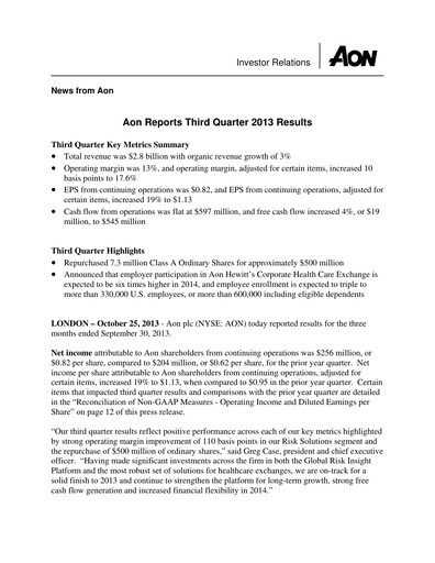 Thumbnail Aon Quarterly Report 2013-q3