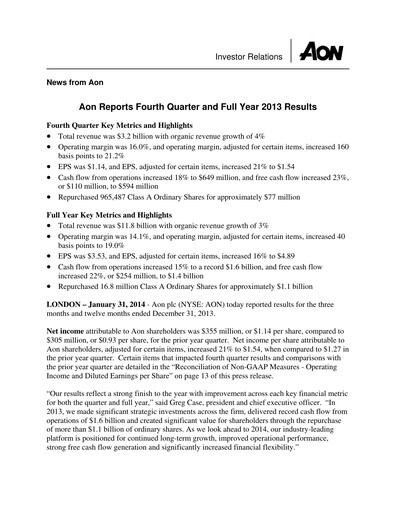 Thumbnail Aon Quarterly Report 2013-q4