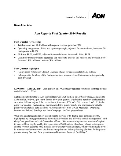 Thumbnail Aon Quarterly Report 2014-q1