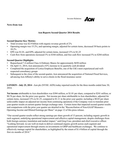 Thumbnail Aon Quarterly Report 2014-q2