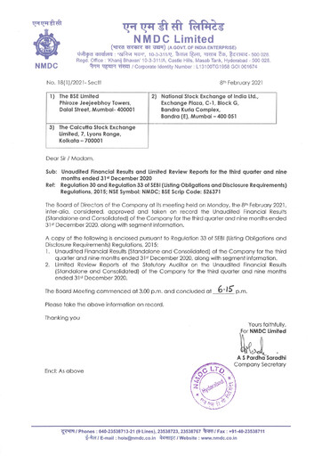 Thumbnail National Mineral Development Corporation Quarterly Report 2020-q3