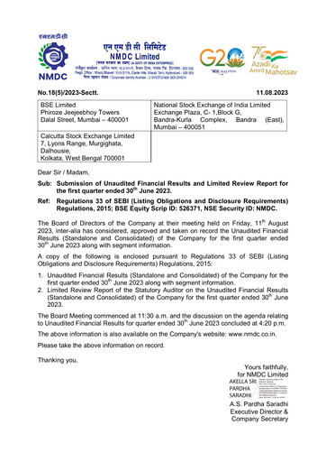 Thumbnail National Mineral Development Corporation Quarterly Report 2023-q1