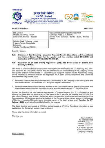 Thumbnail National Mineral Development Corporation Quarterly Report 2023-q3
