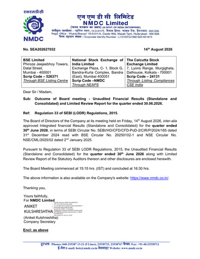 Thumbnail National Mineral Development Corporation Quarterly Report 2026-q1