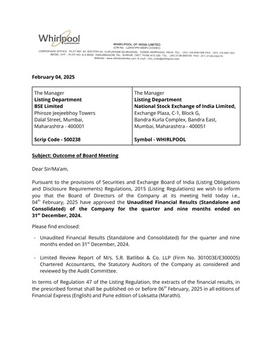Thumbnail Whirlpool India Quarterly Report 2024-q3