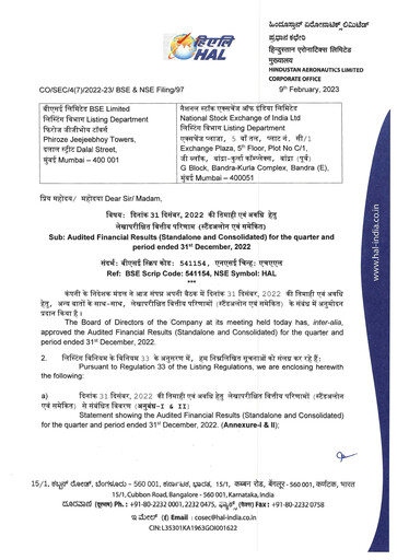Vorschaubild Hindustan Aeronautics Finanzmitteilung 2022