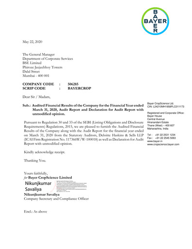 Thumbnail Bayer Crop Science Financial Statement 2019-2020