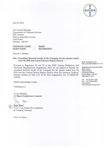 Thumbnail Bayer Crop Science Quarterly Report 2018-q1