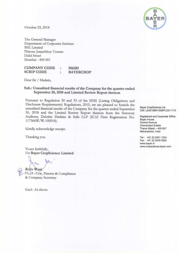 Thumbnail Bayer Crop Science Quarterly Report 2018-q2