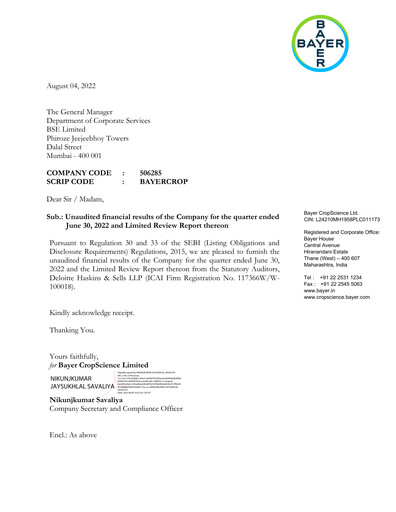 Thumbnail Bayer Crop Science Quarterly Report 2022-q1