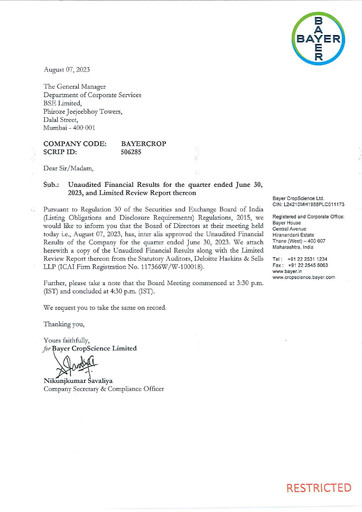 Thumbnail Bayer Crop Science Quarterly Report 2023-q1