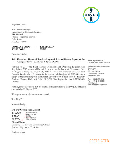 Thumbnail Bayer Crop Science Quarterly Report 2025-q1