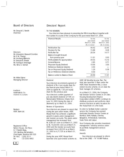 Thumbnail HDFC Asset Management Company Limited Annual Report 2003-2004