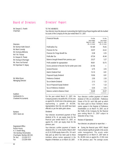 Thumbnail HDFC Asset Management Company Limited Annual Report 2006-2007
