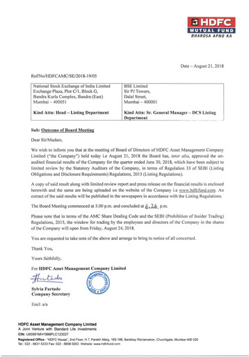 Thumbnail HDFC Asset Management Company Limited Quarterly Report 2018-q1