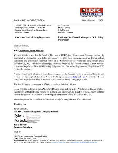 Thumbnail HDFC Asset Management Company Limited Quarterly Report 2023-q3