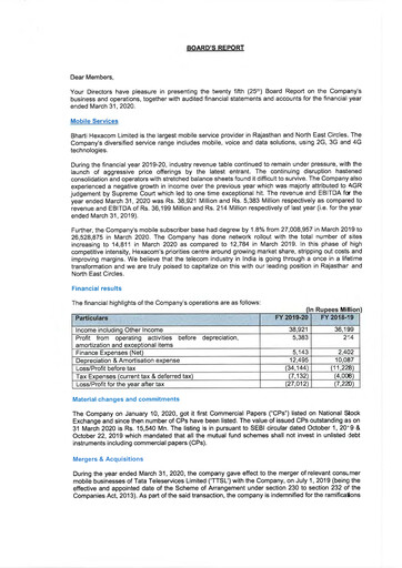 Miniature Bharti Hexacom Rapport annuel 2019-2020