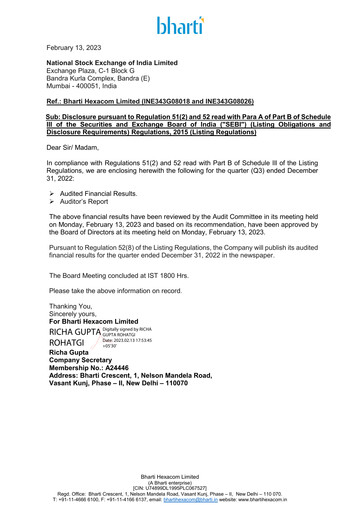 Vorschaubild Bharti Hexacom Quartalsbericht 2022-q3
