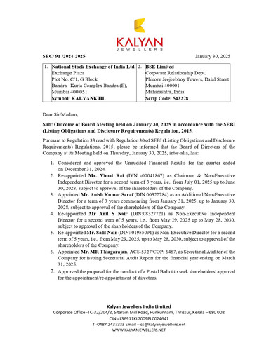 Thumbnail Kalyan Jewellers India Quarterly Report 2024-q3