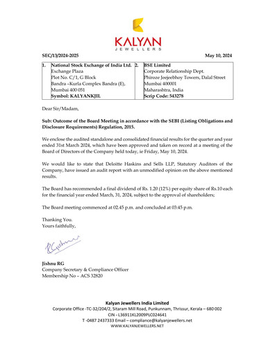 Thumbnail Kalyan Jewellers India Quarterly Report 2024-q4