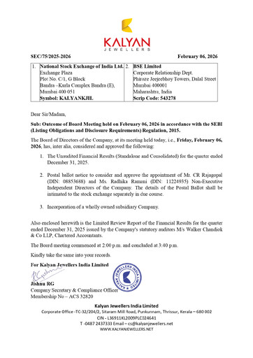 Thumbnail Kalyan Jewellers India Quarterly Report 2025-q3